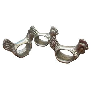 Set of 3 vintage pewter rooster napkin rings